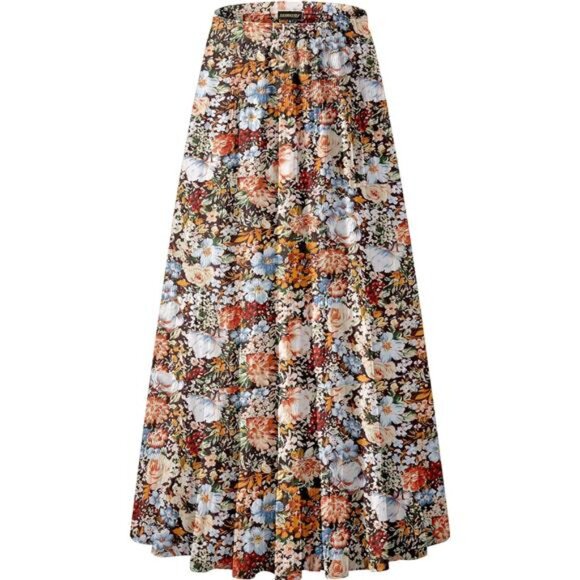 Women's Chiffon Elastic High Waist Maxi Skirts Coffee Floral - Picture 1 of 6
